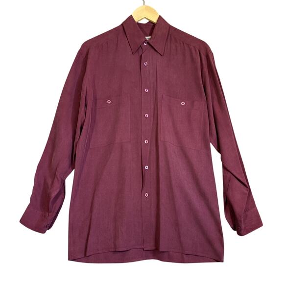 Burma Bibas Shirt Mens Small Silk Burgundy Button Up Vintage Miami Resortwear - Picture 1 of 10